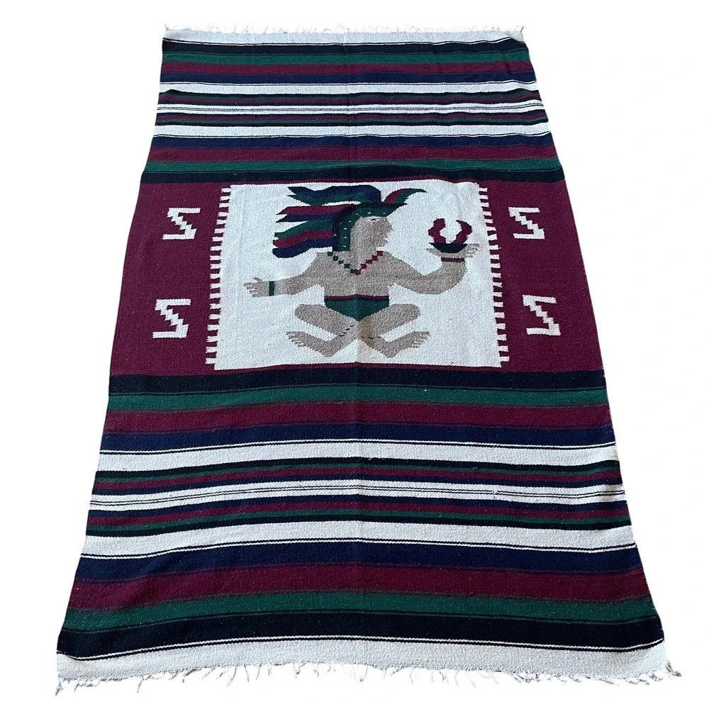 Vintage Mexican Blanket Wall Hanging‎ Art Mayan Tribal Decor Southwest 48x79